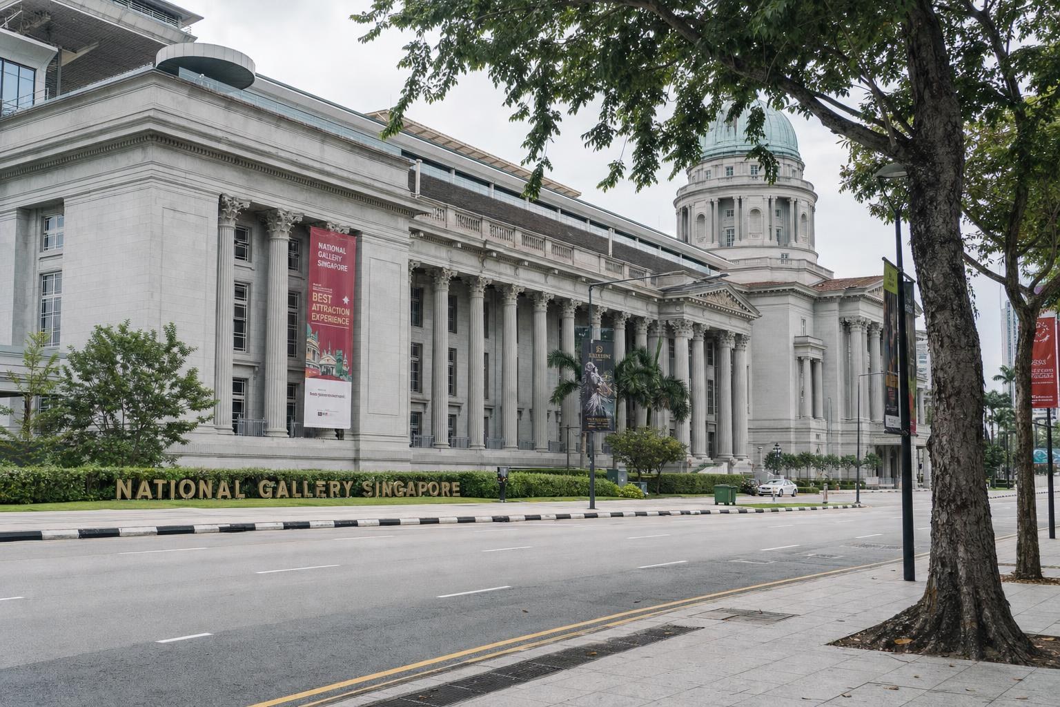 AI-generated illustration: National Gallery Singapore exterior in Civic District in daylight