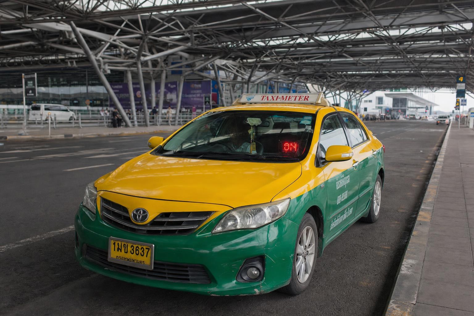 AI-generated illustration: A metered taxi at Suvarnabhumi Airport, Bangkok, Thailand